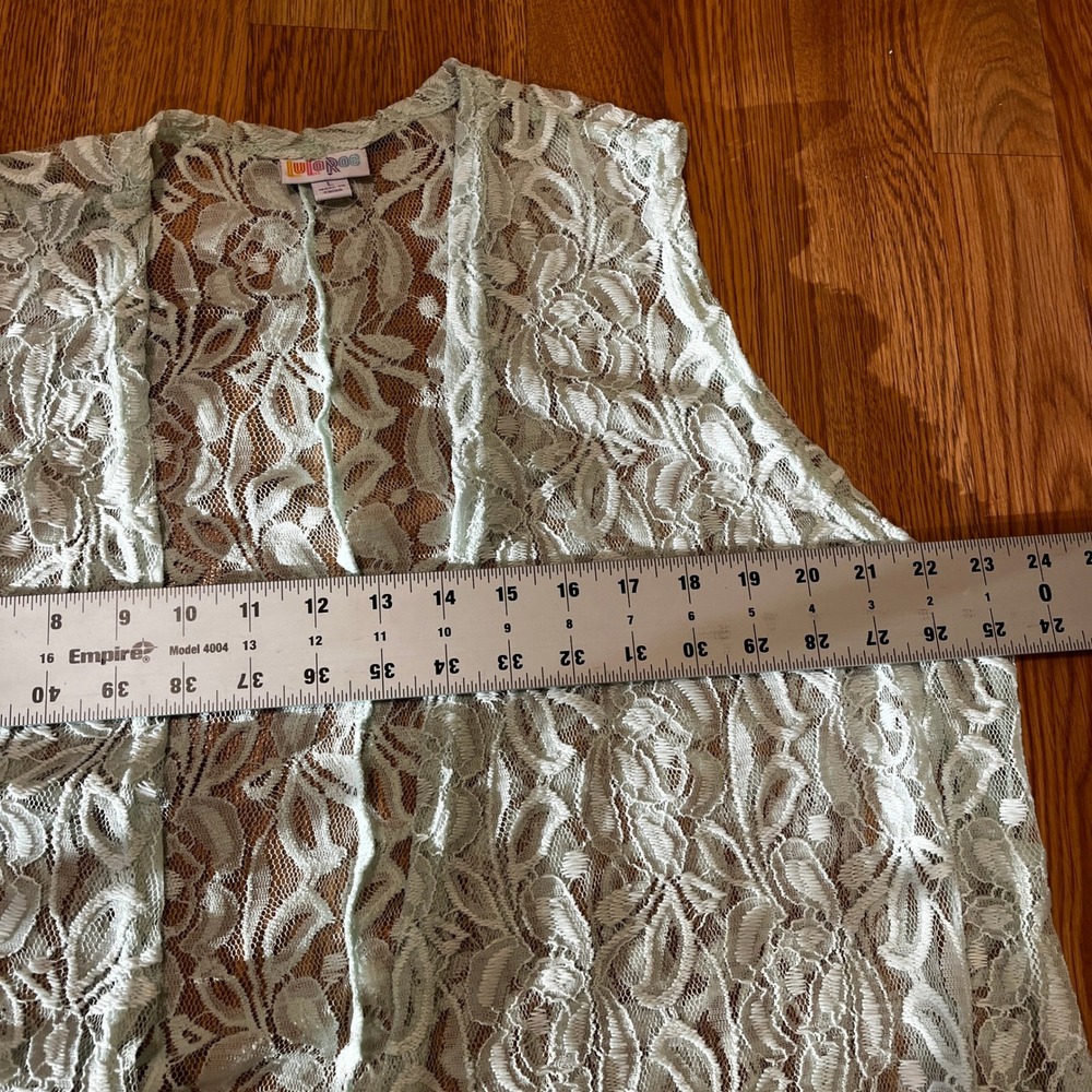 LuLaRoe Joy Mint Green Floral Lace Longline Duster Vest Cardigan L Festival Boh0 - Picture 9 of 9